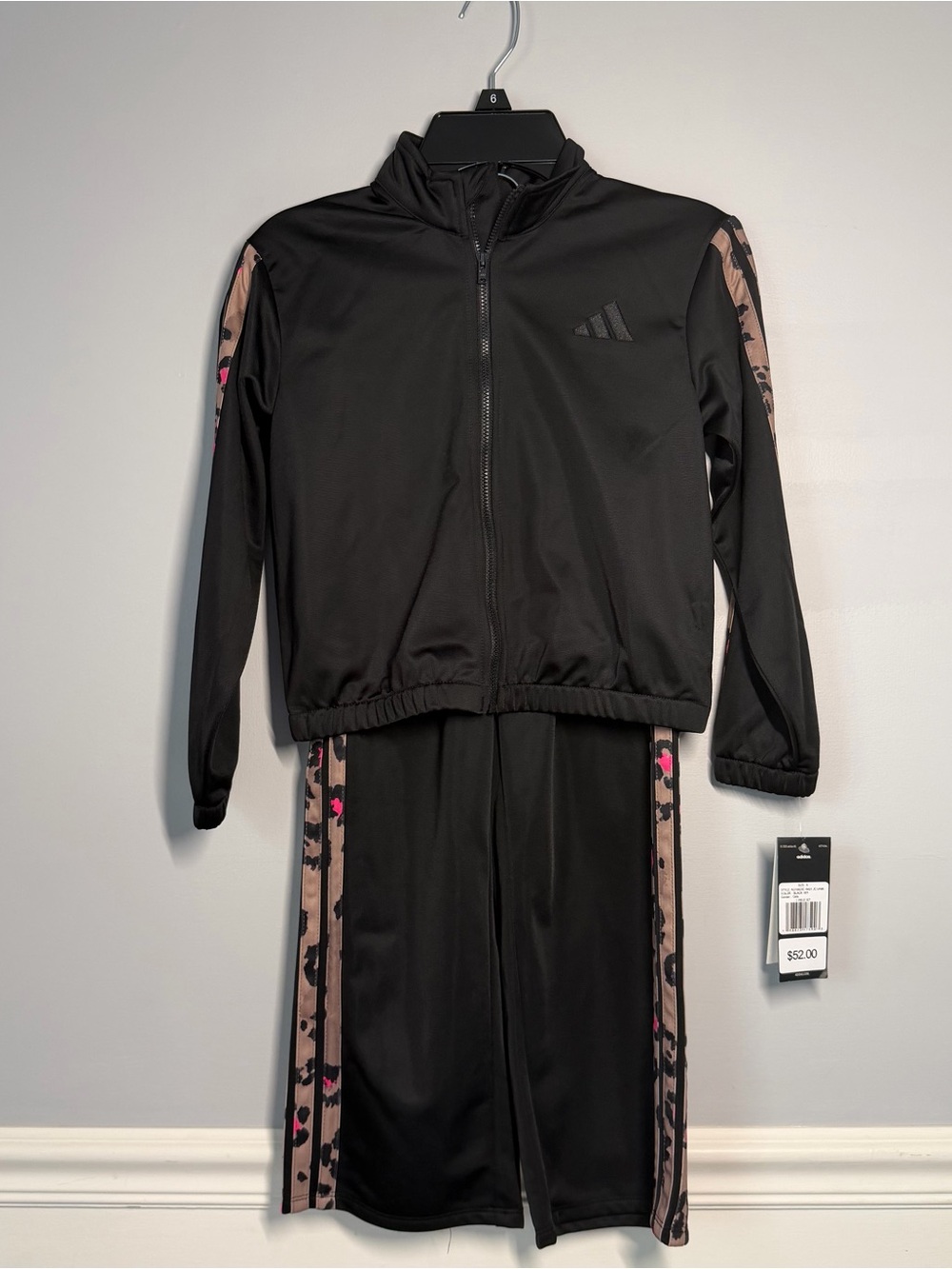 Adidas track suit girls 6 nwt black and cheetah